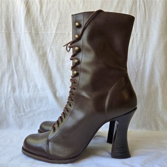 Euro Club x Sebastian Piatto Tracey Hi Womens Lace Up Granny Boots Brown Size 9 - Picture 1 of 10